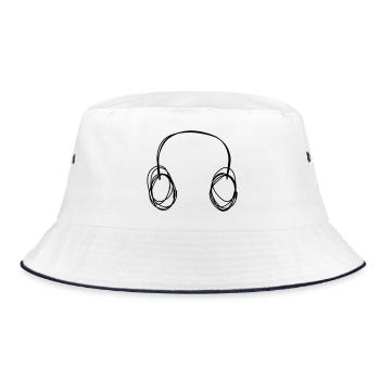 Kopfhörer handgezeichnet - Bucket Hat - Weiß/Navy - Vorne