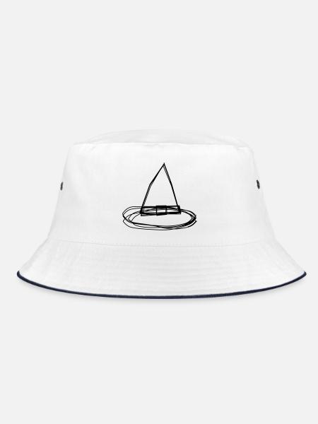 Hexenhut handgezeichnet - Bucket Hat - Weiß/Navy