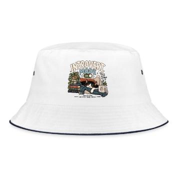 Introvert Mode Katze - Bucket Hat - Weiß/Navy - Vorne