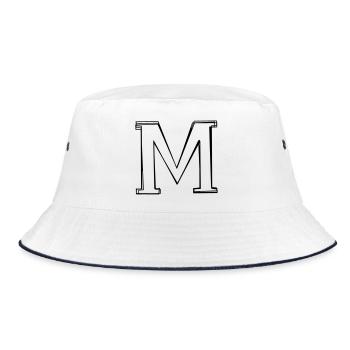Buchstabe M handgezeichnet - Bucket Hat - Weiß/Navy - Vorne