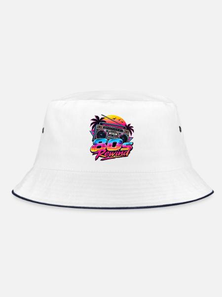 80s Rewind Neon Boombox - Bucket Hat - Weiß/Navy