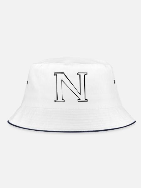 Buchstabe N handgezeichnet - Bucket Hat - Weiß/Navy