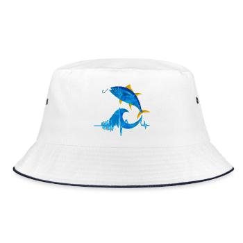 Passion Angeln Herzfrequenz – Angelherzschlag - Bucket Hat - Weiß/Navy - Vorne