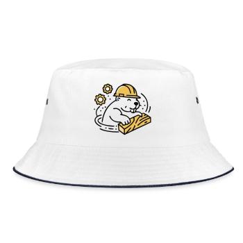 Biber Bauhelm Holz Grafik - Bucket Hat - Weiß/Navy - Vorne