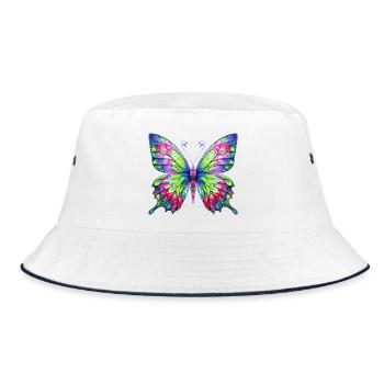 Schmetterling - Bucket Hat - Weiß/Navy - Vorne