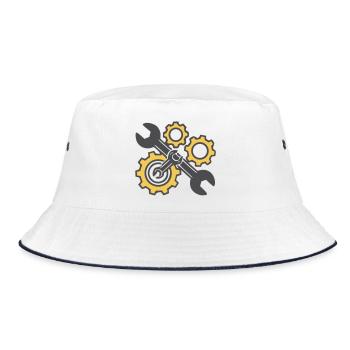 Schraubenschluessel Zahnraeder Grafik - Bucket Hat - Weiß/Navy - Vorne
