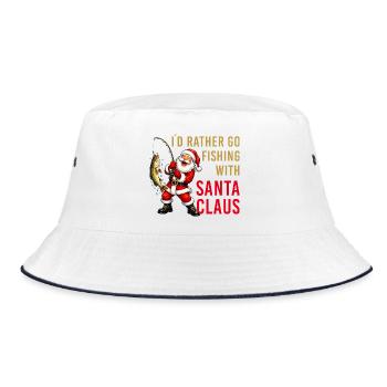 Fishing with Santa Claus Angler Weihnachten  - Bucket Hat - Weiß/Navy - Vorne