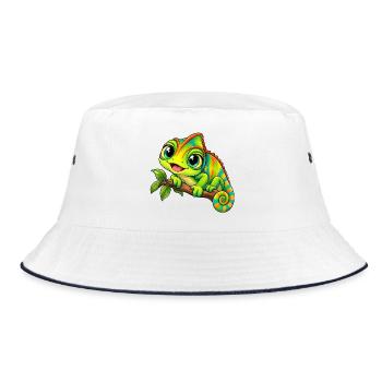 Chamäleon Kawaii Style – Süßes Reptil - Bucket Hat - Weiß/Navy - Vorne