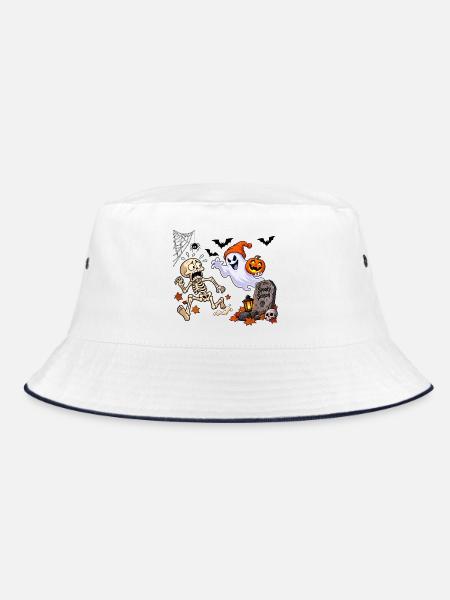 Spuk Saison: Geist und Kürbis - Bucket Hat - Weiß/Navy