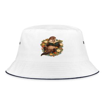 Otter liest im Herbstteich - Bucket Hat - Weiß/Navy - Vorne