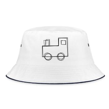 Lokomotive handgezeichnet - Bucket Hat - Weiß/Navy - Vorne