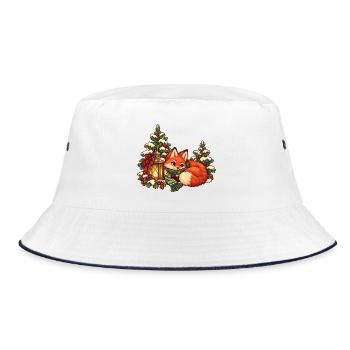 Fuchs im Winterwald mit Laterne - Bucket Hat - Weiß/Navy - Vorne