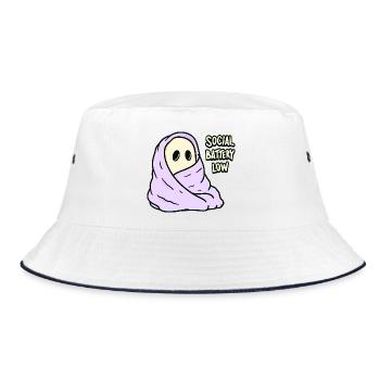 Kawaii Akku Leer Social Battery Low - Bucket Hat - Weiß/Navy - Vorne