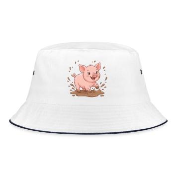Matschspaß Schweinchen - Bucket Hat - Weiß/Navy - Vorne