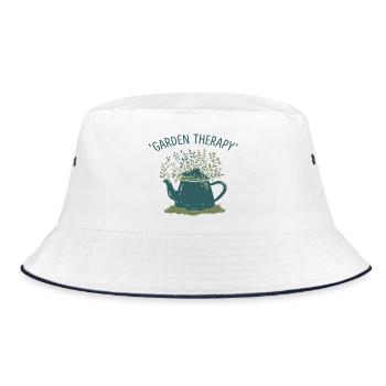 Garten Therapie Teekanne - Bucket Hat - Weiß/Navy - Vorne