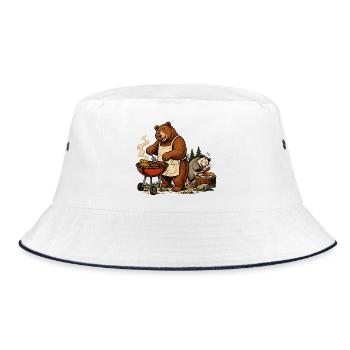 Bär & Opossum beim Grillen – Grillfreunde - Bucket Hat - Weiß/Navy - Vorne