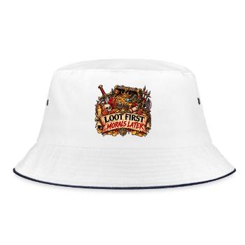 Loot zuerst, Moral danach - Bucket Hat - Weiß/Navy - Vorne