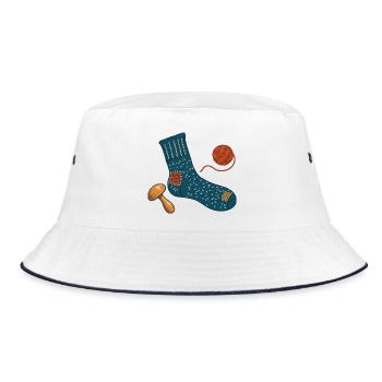 Reparierte Wollsocke und Stopfpilz - Bucket Hat - Weiß/Navy - Vorne