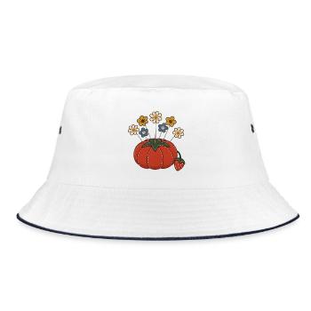 Blütenkopf-Nadeln in einem Tomatennadelkissen - Bucket Hat - Weiß/Navy - Vorne