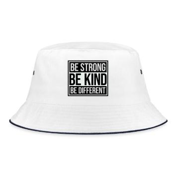 Be Kind Be Strong Be Different Spruch Logo Text - Bucket Hat - Weiß/Navy - Vorne
