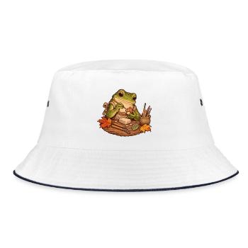 Frosch formt kleine Tonanhänger - Bucket Hat - Weiß/Navy - Vorne