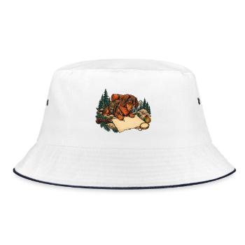 Dackel zeichnet eine Wanderkarte - Bucket Hat - Weiß/Navy - Vorne