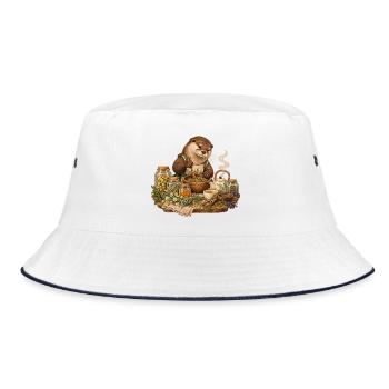 Otter mischt Kräutertee - Bucket Hat - Weiß/Navy - Vorne