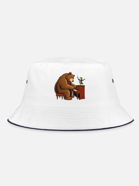 Bär & Frosch am Klavier – Lustiges Musikmotiv - Bucket Hat - Weiß/Navy