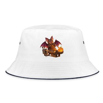 Fledermaus bläst einen Glaskürbis - Bucket Hat - Weiß/Navy - Vorne