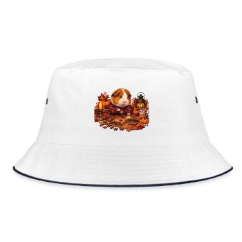 Meerschweinchen legt ein Herbstpuzzle - Bucket Hat - Weiß/Navy - Vorne