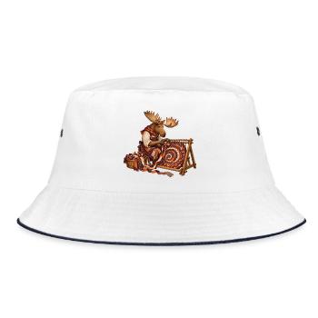 Elch webt einen geflochtenen Flickenteppich - Bucket Hat - Weiß/Navy - Vorne