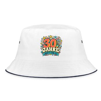 30 Jahre – Konfetti kann ich - Bucket Hat - Weiß/Navy - Vorne