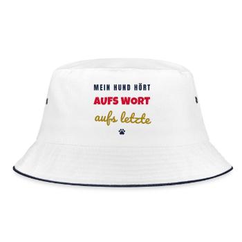 Mein Hund hört aufs Wort Hunde Spruch - Bucket Hat - Weiß/Navy - Vorne
