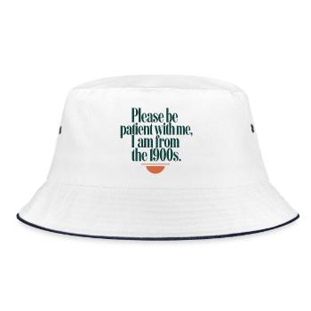 Geduld bitte, 1900er Spruch - Bucket Hat - Weiß/Navy - Vorne