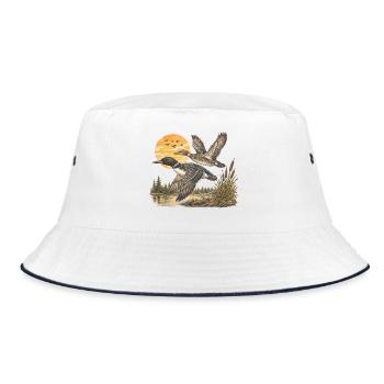 Vintage Common Loon Pair Flying Lake Wildlife Bird - Bucket Hat - Weiß/Navy - Vorne