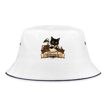 Schwarze Katze als Bibliothekarin - Bucket Hat - Weiß/Navy - Vorne