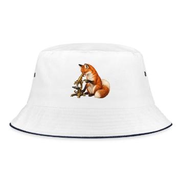Fuchs mit Moos und Mikroskop - Bucket Hat - Weiß/Navy - Vorne