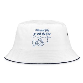 Nur tote Fische gehen mit dem Strom - Bucket Hat - Weiß/Navy - Vorne