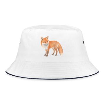 Illustriertes Fuchsblattpastell - Bucket Hat - Weiß/Navy - Vorne