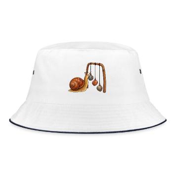 Schnecke mit Kiesel-Mobile - Bucket Hat - Weiß/Navy - Vorne