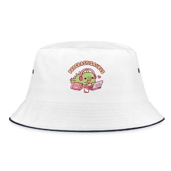 Procrastisaurus süßer Dino entspannt mit dem Laptop - Bucket Hat - Weiß/Navy - Vorne