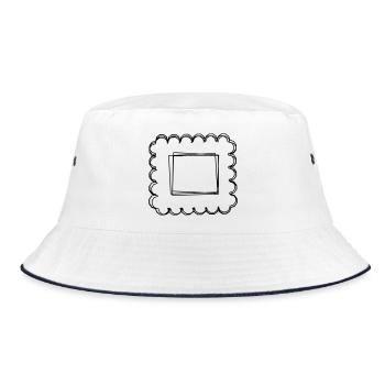 Briefmarke handgezeichnet - Bucket Hat - Weiß/Navy - Vorne