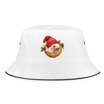 Schlafender Wichtel in der Walnuss  - Bucket Hat - Weiß/Navy - Vorne