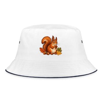 Eichhörnchen mit Haselnuss - Bucket Hat - Weiß/Navy - Vorne
