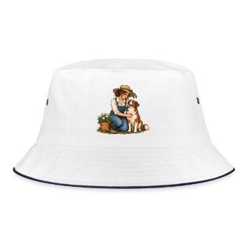 Gartenpause mit Hund - Bucket Hat - Weiß/Navy - Vorne
