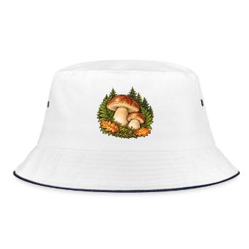 Steinpilze mit Farn und Eichenlaub - Bucket Hat - Weiß/Navy - Vorne