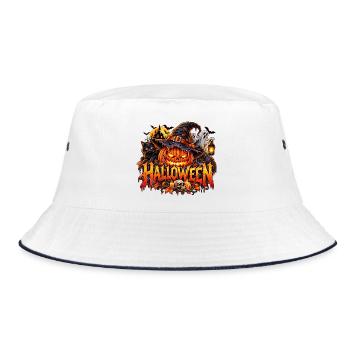 Halloween Kürbiszauber mit Hexenkatze - Bucket Hat - Weiß/Navy - Vorne