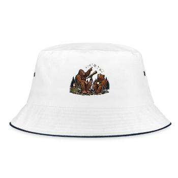Bär und Bigfoot beobachten Sterne – Outdoor - Bucket Hat - Weiß/Navy - Vorne