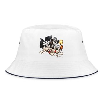 Cartoon überlastetes Verlängerungskabel - Bucket Hat - Weiß/Navy - Vorne