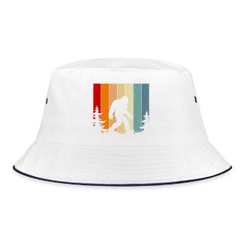 Retro Sunset Bigfoot Vintage Yeti Forest Trees - Bucket Hat - Weiß/Navy - Vorne